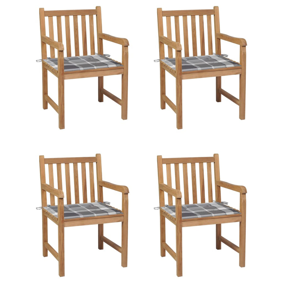 Tuinstoelen Met Grijs Geruite Kussens Massief Teakhout 4 Grijs ruitpatroon