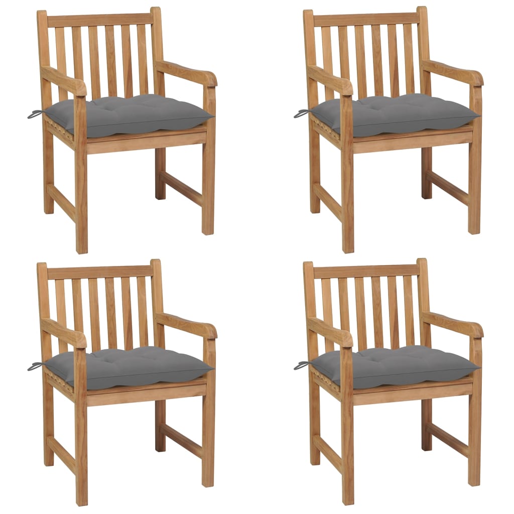 Tuinstoelen 4 St Met Grijze Kussens Massief Teakhout Grijs
