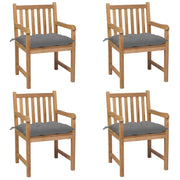 Garden chairs 4 pcs with grey cushions solid teak wood
