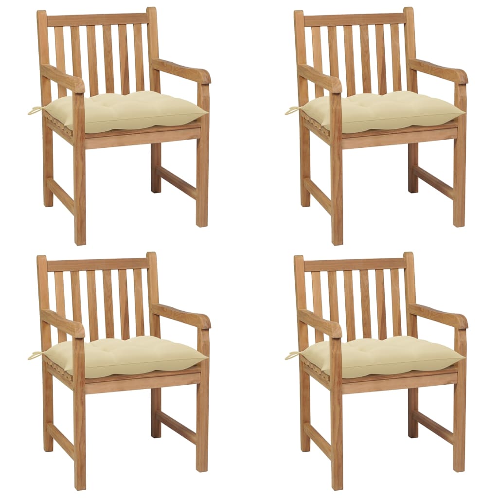 Tuinstoelen Met Witte Kussens Massief Teakhout 4 Crème
