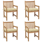 Garden chairs 4 pcs with cream-white cushions solid teak wood