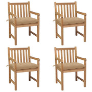 Garden chairs 4 pcs with beige cushions solid teak
