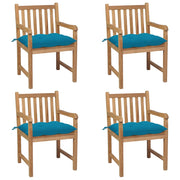 Garden chairs 4 pcs with light blue cushions solid teak wood