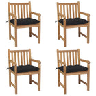Garden chairs 4 pcs with black cushions solid teak