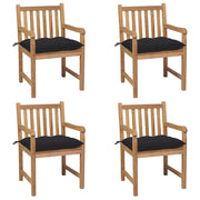 Garden chairs 4 pcs with black cushions solid teak