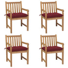 Garden chairs 4 pcs with wine red cushions solid teak wood