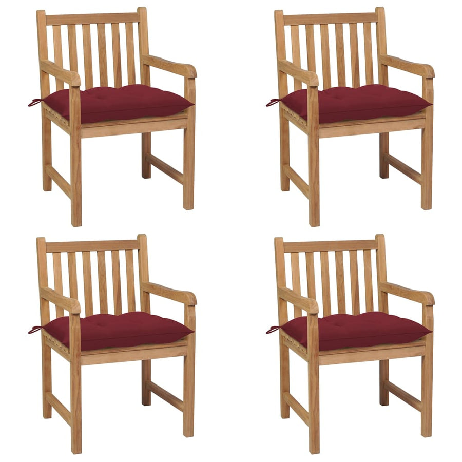 Tuinstoelen 4 St Met Wijnrode Kussens Massief Teakhout Wijnrood