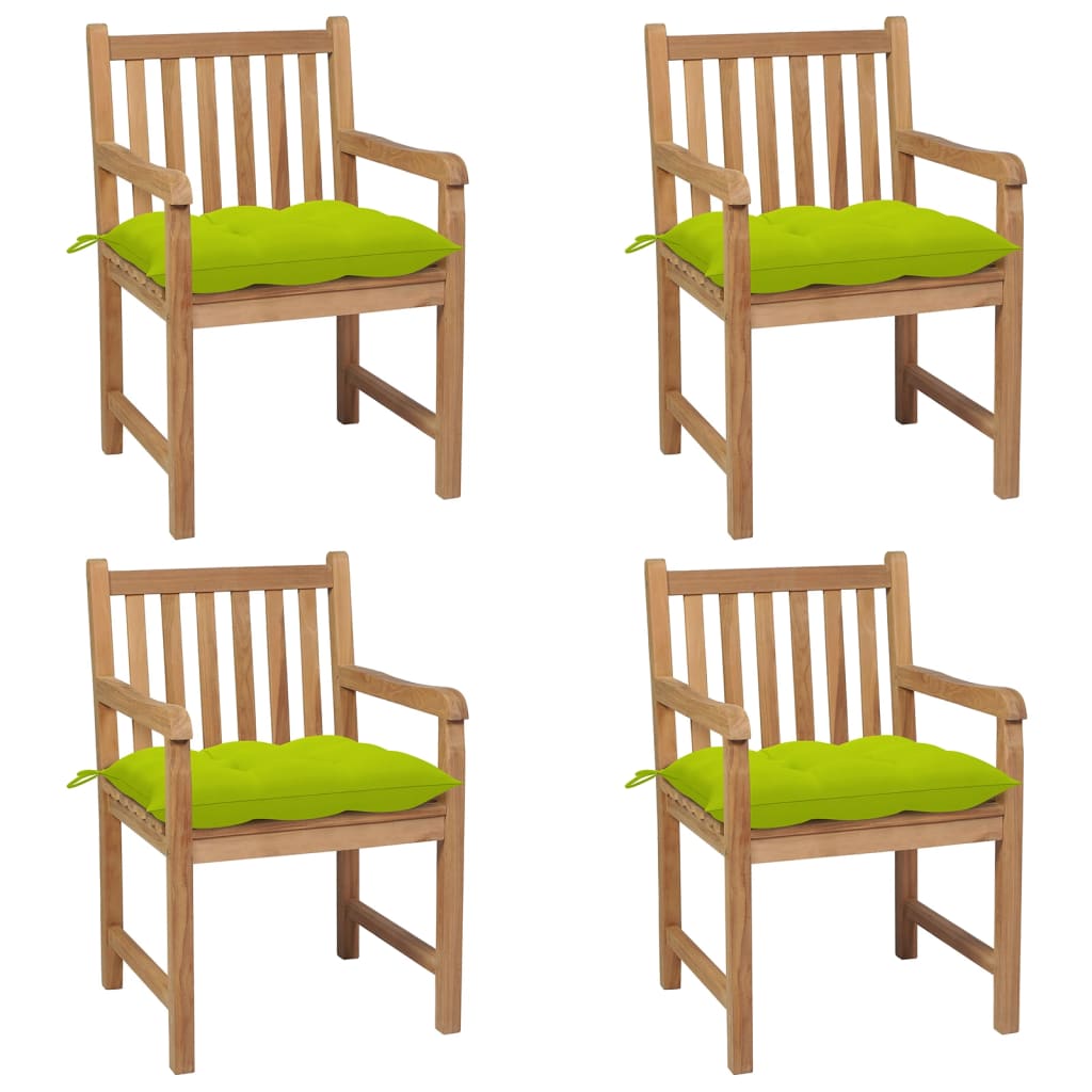 Tuinstoelen 4 St Met Heldergroene Kussens Massief Teakhout