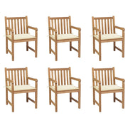 Garden chairs 6 pcs with cream-colored cushions solid teak wood