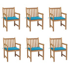 Garden chairs 6 pcs with blue cushions solid teak wood