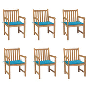 Garden chairs 6 pcs with blue cushions solid teak wood