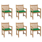 Garden chairs 6 pcs with green cushions solid teak wood
