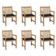 Garden chairs 6 pcs with black cushions solid teak
