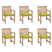 Garden chairs 6 pc with bright green cushions solid teak