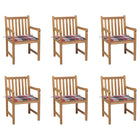 Tuinstoelen 6 st massief teakhout met rood geruite kussens