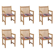 Garden chairs 6 pcs with red checkered cushions solid teak
