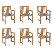 Garden chairs 6 pcs with grey checked cushions solid teak