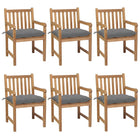 Garden chairs 6 pcs with grey cushions solid teak