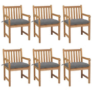 Tuinstoelen 6 st massief teakhout met grijze kussens