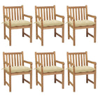 Garden chairs 6 pcs with cream-white cushions solid teak wood