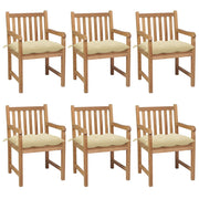 Tuinstoelen 6 st massief teakhout crèmewit