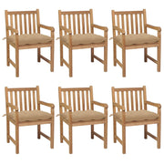 Tuinstoelen 6 st massief teakhout beige kussens