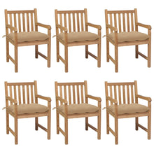 Tuinstoelen 6 st met beige kussens massief teakhout