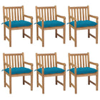 Tuinstoelen massief teakhout 6 stuks blauwe kussens