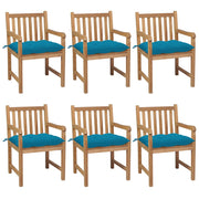 Tuinstoelen massief teakhout 6 stuks blauwe kussens