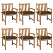 Tuinstoelen 6 st massief teakhout met taupe kussens