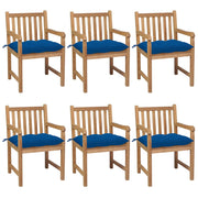 Tuinstoel massief teakhout blauw kussen 6 stuks