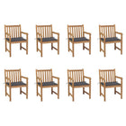 Tuinstoelen 8 st massief teakhout antraciet kussens