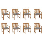 Garden chairs 8 pcs with grey cushions solid teak wood