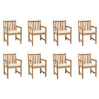 Garden chairs 8 pcs with cream-coloured cushions solid teak wood