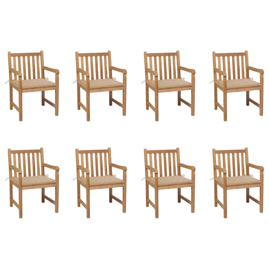 Tuinstoelen 8 St Met Beige Kussens Massief Teakhout 1