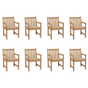 Tuinstoelen 8 st massief teakhout beige kussens