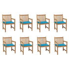 Tuinstoelen 8 st massief teakhout blauwe kussens
