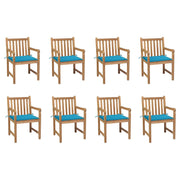 Tuinstoelen 8 st massief teakhout blauwe kussens