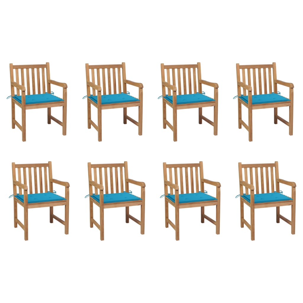 Tuinstoelen Met E Kussens Massief Teakhout 8 Blauw