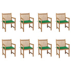 Garden chairs 8 pcs with green cushions solid teak wood