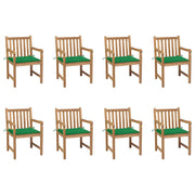 Tuinstoelen 8 st massief teakhout met groene kussens