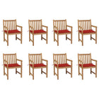 Garden chairs, 8 pcs, with red cushions, solid teak wood