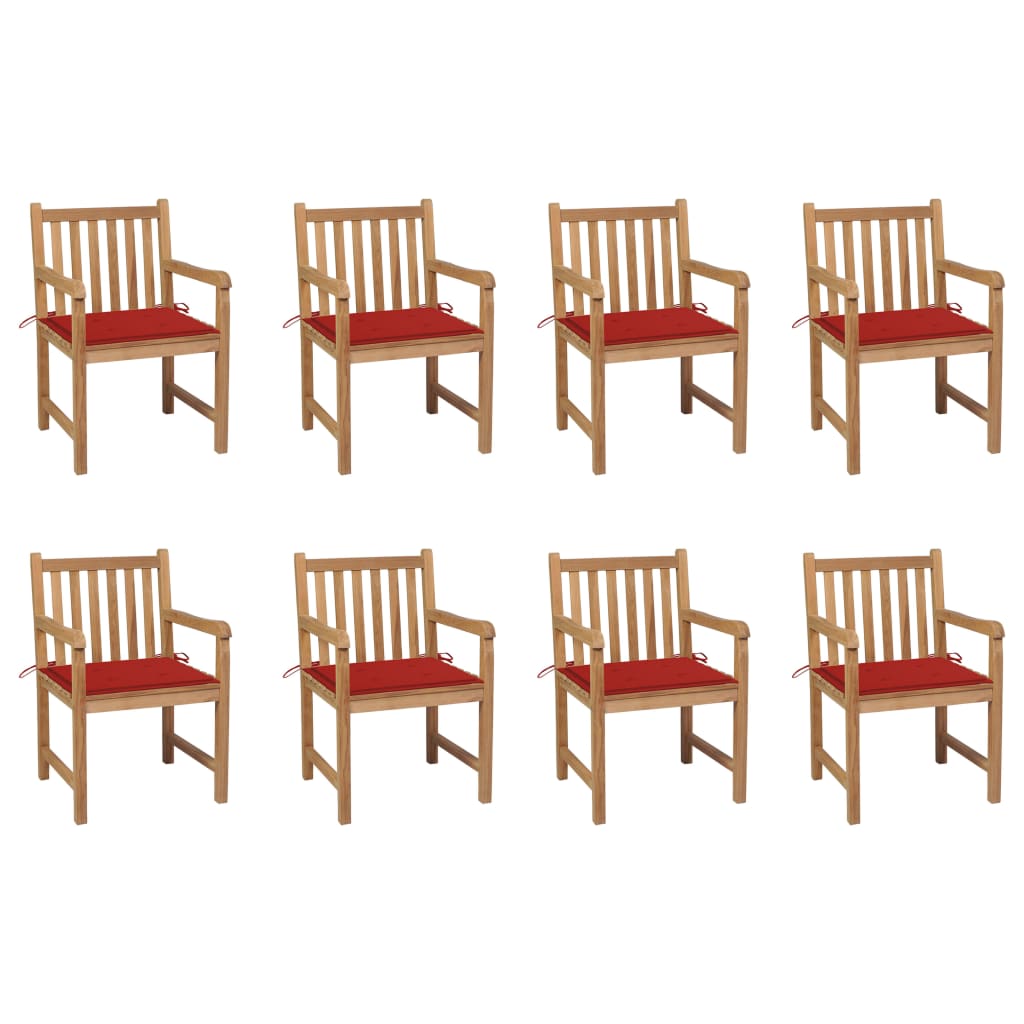 Tuinstoelen 8 St Met Rode Kussens Massief Teakhout Rood
