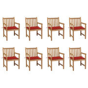 Tuinstoelen 8 st massief teakhout met rode kussens