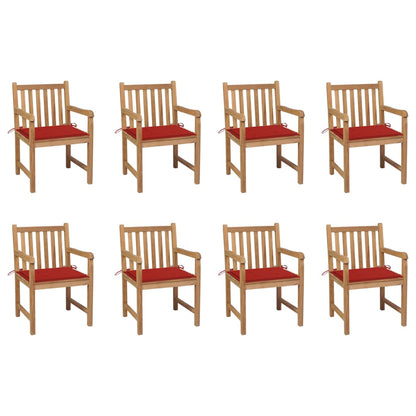 Tuinstoelen 8 St Met Rode Kussens Massief Teakhout Rood