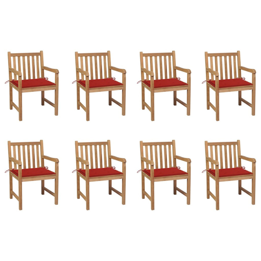 Tuinstoelen 8 St Met Rode Kussens Massief Teakhout Rood