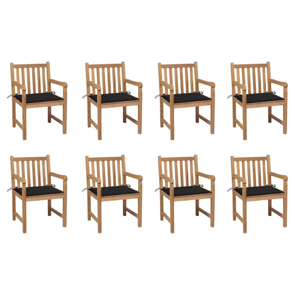 Tuinstoelen 8 St Met Zwarte Kussens Massief Teakhout