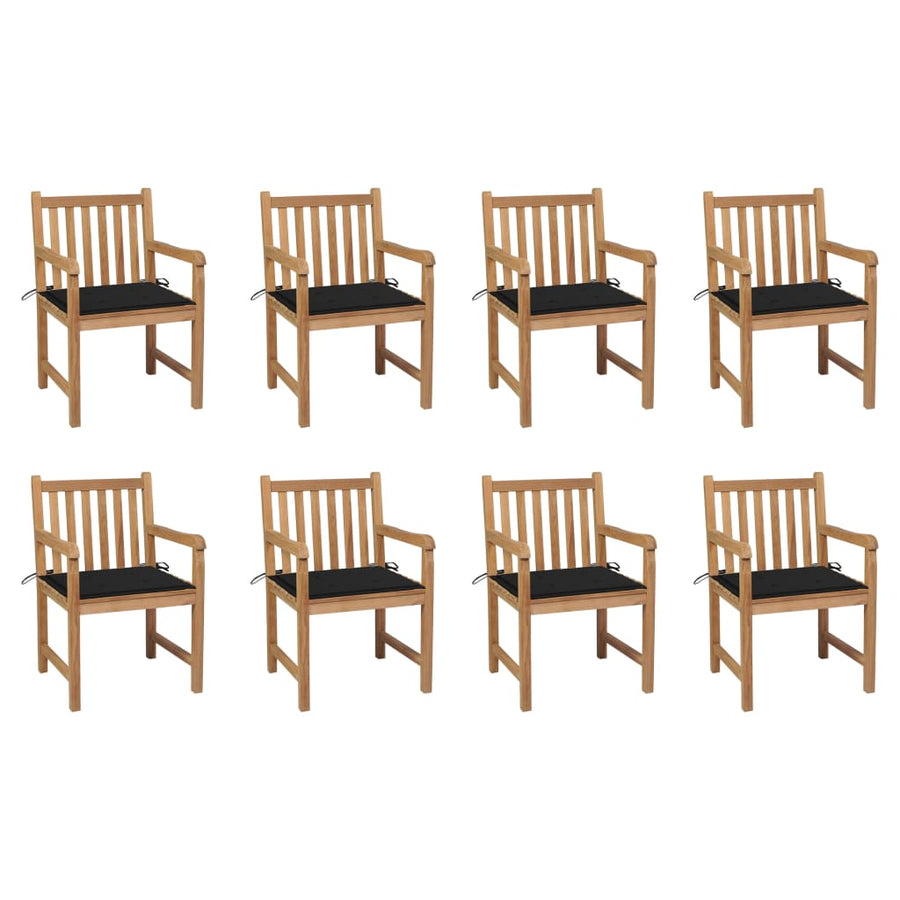 Tuinstoelen 8 St Met Zwarte Kussens Massief Teakhout
