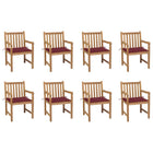 Garden chairs 8 pcs with wine red cushions solid teak wood