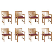 Tuinstoelen 8 st massief teakhout wijnrode kussens